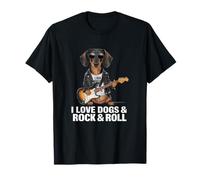 I Love Dogs & Rock & Roll Dachshund Playing Electric Guitar T-Shirt