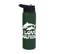 I Love Dolphins Ocean Wildlife Appreciation Stainless Steel Insulated Water Bottle
