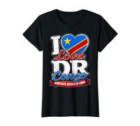 I Love DR Congo Flag Heart Congolese Heritage Art Value Graphic T-Shirt, Women, Black, XS