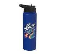 I Love Dragons Fierce Mythical Creature Stainless Steel Insulated Water Bottle