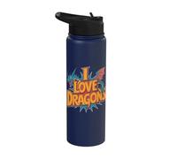 I Love Dragons Flying Mythical Creature Dragon Stainless Steel Insulated Water Bottle