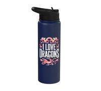 I Love Dragons Mythical Creature Art Stainless Steel Insulated Water Bottle