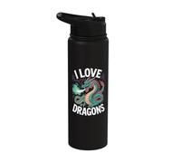 I Love Dragons Mythical Creature Art Stainless Steel Insulated Water Bottle
