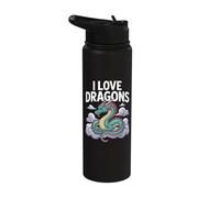 I Love Dragons Mythical Magic Fantasy Stainless Steel Insulated Water Bottle