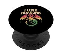 I Love Dragons Retro Style Design PopSockets Adhesive PopGrip