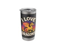 I Love Dragons Retro Sunset Art Stainless Steel Insulated Tumbler