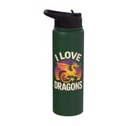 I Love Dragons Retro Sunset Art Stainless Steel Insulated Water Bottle