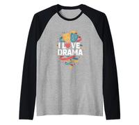 I Love Drama Theatre Masks Thespian Actor Club Raglan Baseball Tee