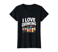 I Love Drinking Wine Beer Spirits Fun Value Graphic T-Shirt, Women, Black, S