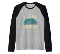 I Love Dublin Skyline Vintage Style Raglan Baseball Tee
