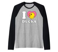 I Love Ducks Cute Duckling Rubber Duck in A Heart Raglan Baseball Tee