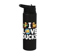 I Love Ducks Cute Mallard Illustration Stainless Steel Insulated Water Bottle