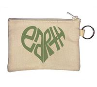 I Love Earth Green Heart Graphic Key Chain Coin Purse Beige