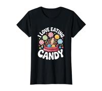 I Love Eating Candy Colorful Sweets Delight Value Graphic T-Shirt, Women, Black, M