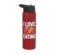 I Love Eating Ice Cream Pizza Strawberry Delight Stainless Steel Insulated Water Bottle