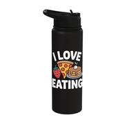 I Love Eating Pizza Pancakes Strawberry Design Stainless Steel Insulated Water Bottle