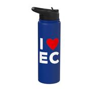 I Love EC Initials First Last Name Personalised Red Heart Stainless Steel Insulated Water Bottle