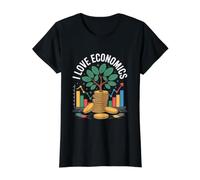 I Love Economics Financial Growth Tree Value Graphic T-Shirt, Women, Black, S