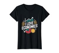I Love Economics Graph Coin Design Value Graphic T-Shirt, Women, Black, M