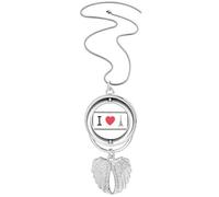 I Love Eiffel Tower Words Pattern Pendant Angel Wings Rotating Necklace Jewelry