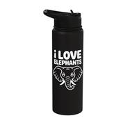 I Love Elephants Animal Conservation Message Stainless Steel Insulated Water Bottle