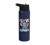 I Love Elephants Cute Cartoon Graphic Stainless Steel Insulated Water Bottle