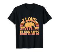 I Love Elephants Retro Wildlife Design Value Graphic T-Shirt, Men, Black, XL