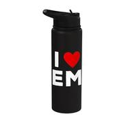 I Love EM Initials First Last Name Personalised Red Heart Stainless Steel Insulated Water Bottle