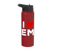 I Love EM Initials First Last Name Personalised Red Heart Stainless Steel Insulated Water Bottle