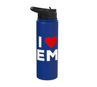 I Love EM Initials First Last Name Personalised Red Heart Stainless Steel Insulated Water Bottle