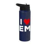 I Love EM Initials First Last Name Personalised Red Heart Stainless Steel Insulated Water Bottle