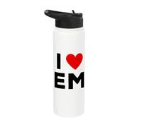 I Love EM Initials First Last Name Personalised Red Heart Stainless Steel Insulated Water Bottle