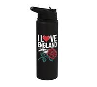 I Love England Rose Heart Design Icon Stainless Steel Insulated Water Bottle
