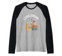 I Love Europe Eiffel Tower Big Ben Colosseum Raglan Baseball Tee