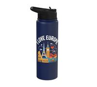 I Love Europe Eiffel Tower Big Ben Colosseum Stainless Steel Insulated Water Bottle