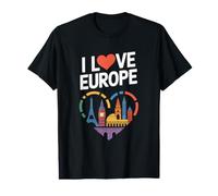I Love Europe Iconic Landmarks Heart Value Graphic T-Shirt