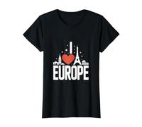 I Love Europe Iconic Landmarks Scenic View Value Graphic T-Shirt, Women, Black, S