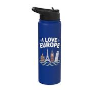 I Love Europe Iconic Landmarks Skyline Stainless Steel Insulated Water Bottle
