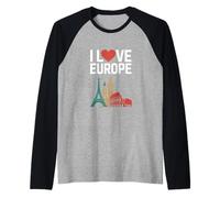 I Love Europe Iconic Landmarks Style Raglan Baseball Tee