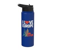 I Love Europe Iconic Landmarks Style Stainless Steel Insulated Water Bottle