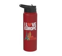I Love Europe Iconic Landmarks Style Stainless Steel Insulated Water Bottle