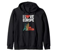 I Love Europe Iconic Landmarks Style Zip Hoodie