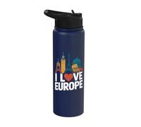 I Love Europe Iconic Landmarks Travel Design Stainless Steel Insulated Water Bottle