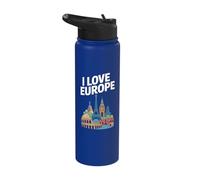 I Love Europe Iconic Landmarks Tribute Stainless Steel Insulated Water Bottle