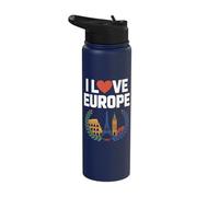 I Love Europe Landmarks Eiffel Colosseum Big Ben Stainless Steel Insulated Water Bottle