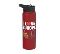 I Love Europe Landmarks Eiffel Colosseum Big Ben Stainless Steel Insulated Water Bottle