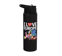 I Love Europe Landmarks Map Stainless Steel Insulated Water Bottle
