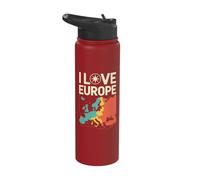 I Love Europe Map Compass Design Stainless Steel Insulated Water Bottle
