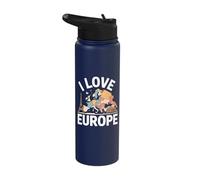 I Love Europe Map Eiffel Tower Colosseum Stainless Steel Insulated Water Bottle
