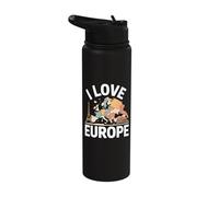 I Love Europe Map Eiffel Tower Colosseum Stainless Steel Insulated Water Bottle
